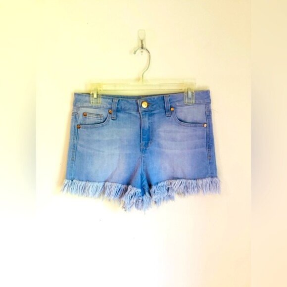 CP Jeans Fringed Denim Shorts Size 7 Light Wash 5 Pockets Stretch - Picture 1 of 9